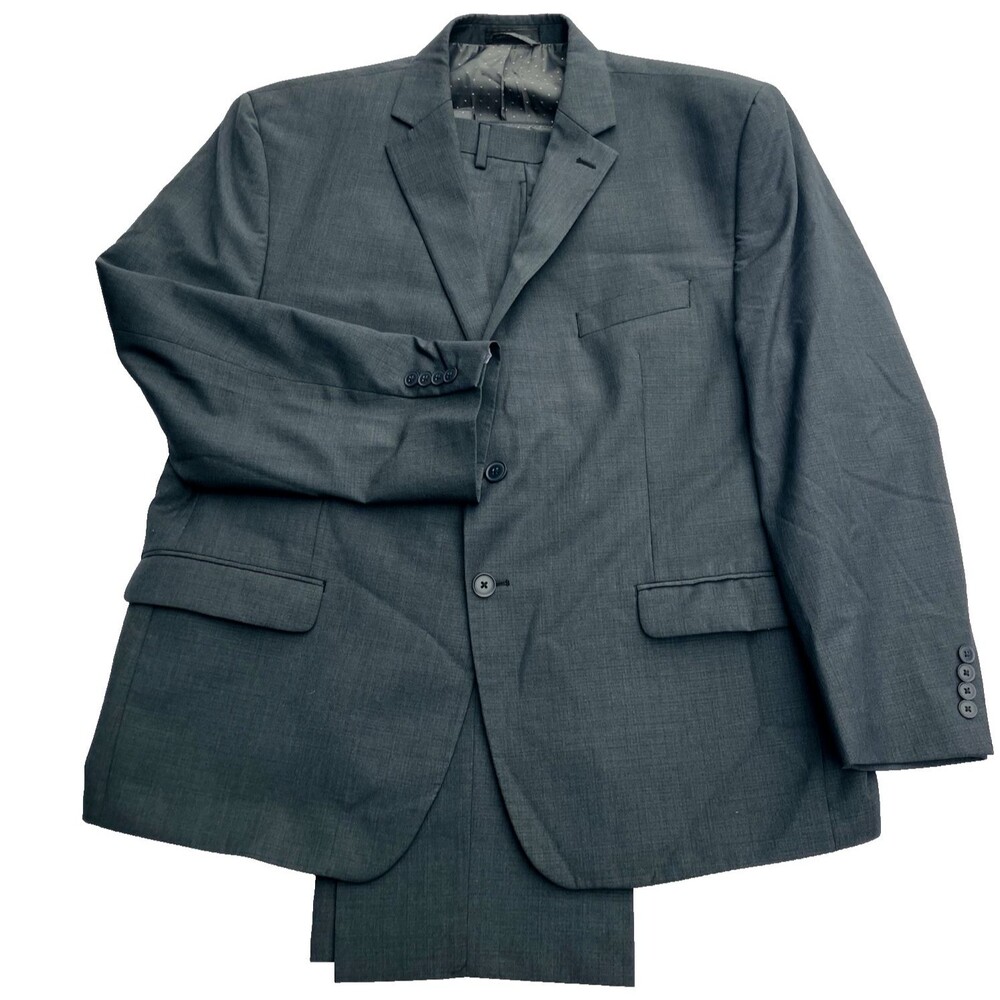 Michael Strahan Collection Wool Bld Suit Gray 2 Vent 48 S Pants 42 Flat No Cuff